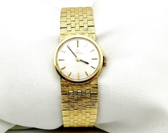 Omega 14K Solid Yellow Gold Women's Watch: Mechanical Mesh Bracelet