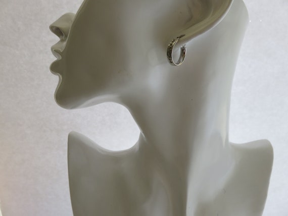 14K White Gold Flat Edged hoop Earrings W/CZ Clus… - image 1