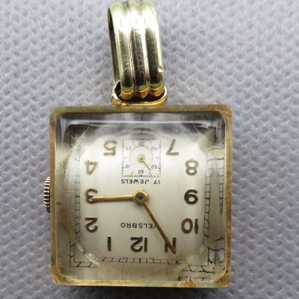 Swiss Art Deco Vintage Welsbro 17 Jewels Watch 12k Yellow Gold-Filled Pendant, Pin Watch Run Strong Keeps Accurate Time.