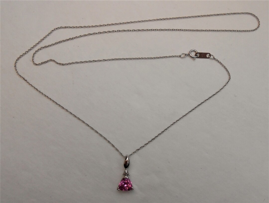 10K White Gold Pink Sapphire Triangle Pendant Necklace - Etsy