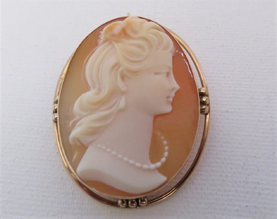 1930 S 14k Rose Gold Hand Carved Cameo Pin Pendant 42 7mm X 31