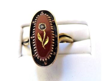 Viktorianischer Karneol Diamant Ring: 14K Gold Blumenring, Größe 5