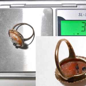 Anillo victoriano de oro rosa de 10 quilates con camafeo de concha y diamante, talla 6 3/4 imagen 5