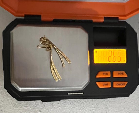 14K Solid Gold Multicolor Herringbone Link Dangle… - image 9