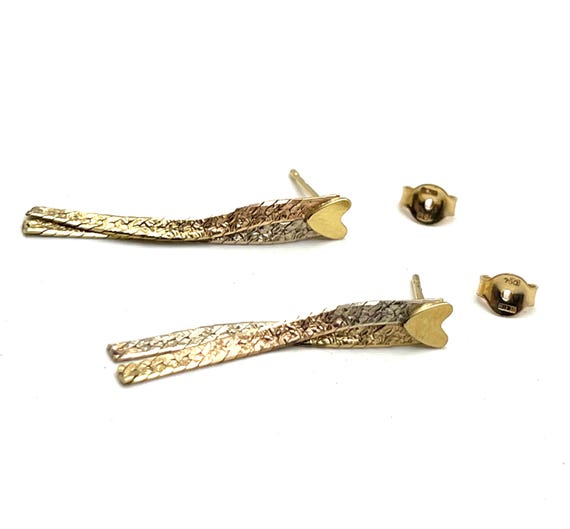 14K Solid Gold Multicolor Herringbone Link Dangle… - image 4