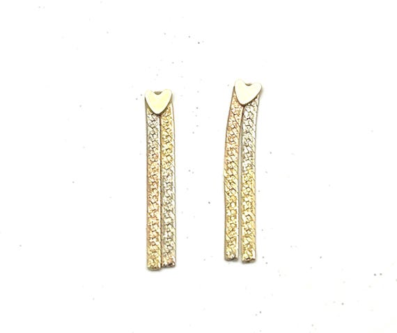 14K Solid Gold Multicolor Herringbone Link Dangle… - image 1