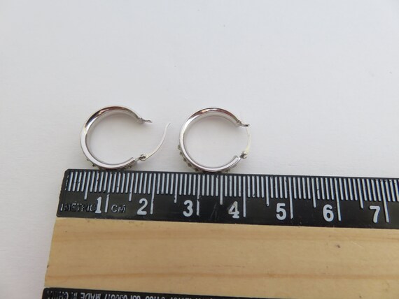 14K White Gold Flat Edged hoop Earrings W/CZ Clus… - image 5