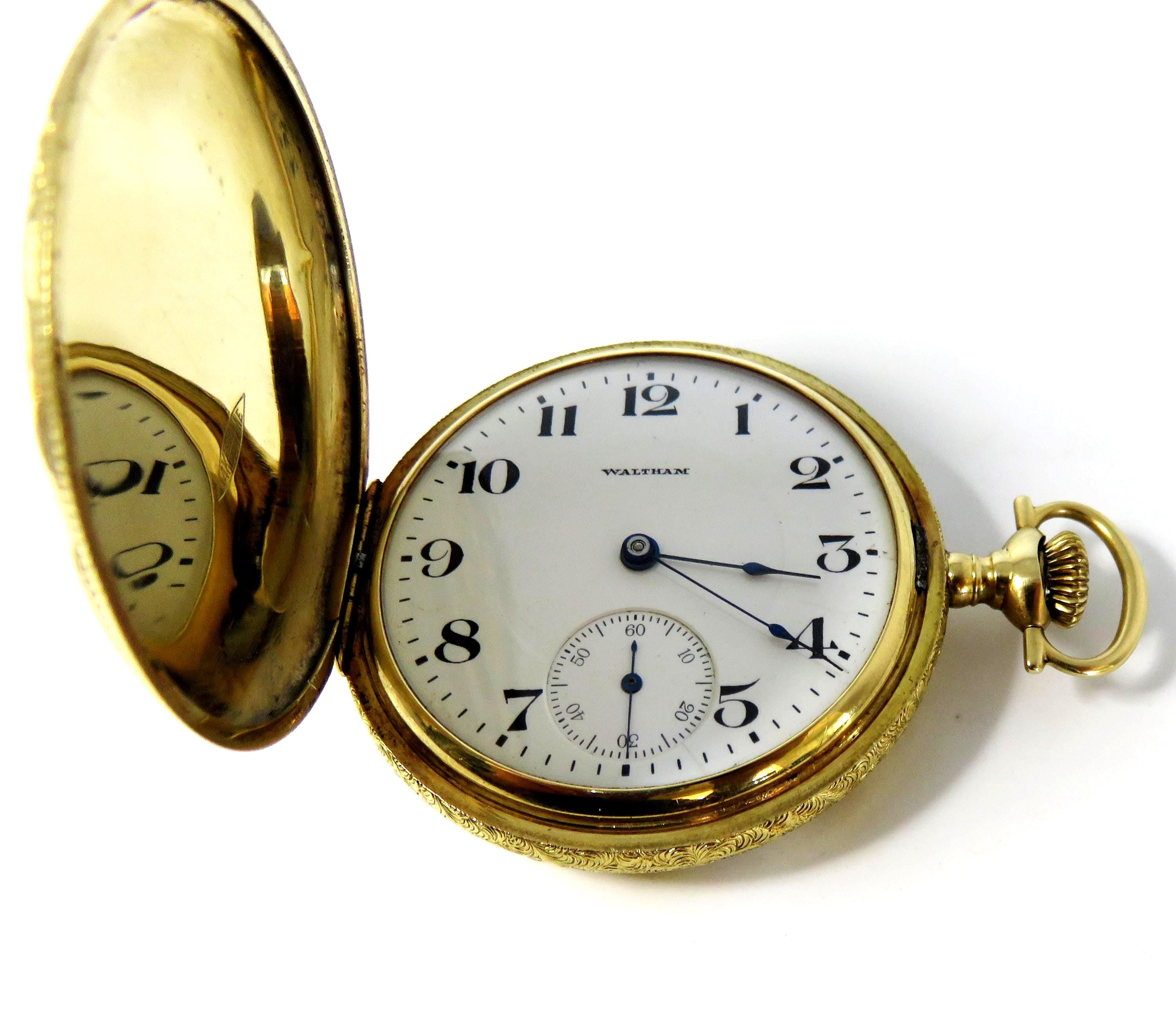 1916 Waltham 14K Gold Hunter Case Pocket Watch Engraved Bird 