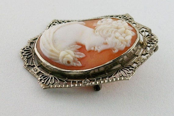 Antique 10K solid Gold shell Cameo filigree  desi… - image 3