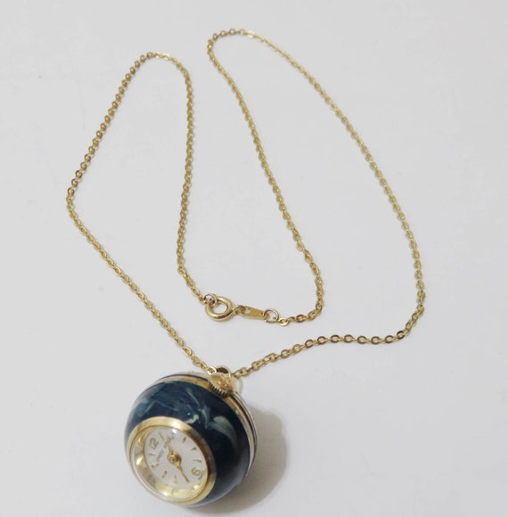 Ernest Borel Orb Ball Pendant Watch Necklace, Run… - image 2