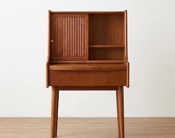 Scrivania da toeletta vintage francese Morpheus in legno massello con specchio, 70 cm