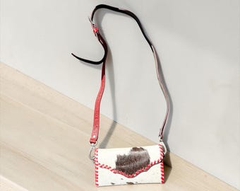 Cowhide Leather Crossbody Bag, Western Envelope Purse, Turquoise Stitching, Small Shoulder Bag, Boho Handbag