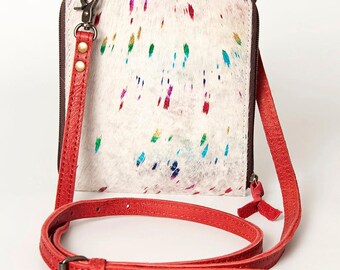 Handcrafted Hair-On Cowhide Crossbody Bag, Colorful Western Leather Purse (6x6in)