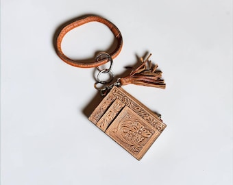 Personalized Tooled Leather Keychain, Western Floral Embossed Key Fob (5x4")