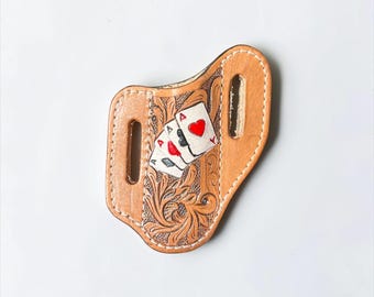 Handmade Tooled Leather Knife Sheath, Western Floral Design, Cowboy Gift (4x4")