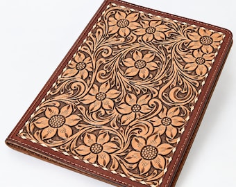 Custom Tooled Leather Portfolio, Western Floral Document Organizer, Handcrafted Business Folder