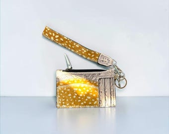 Tooled Cowhide Leather Wristlet, Western Zipper Card Holder (5x4")