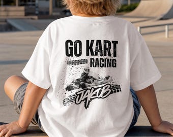 Go Kart Fan Shirt Gokart T-shirt, personalisiert mit Name Geschenk für Jungs, Motorsport Kleidung Brustprint Backprint Racing Tee