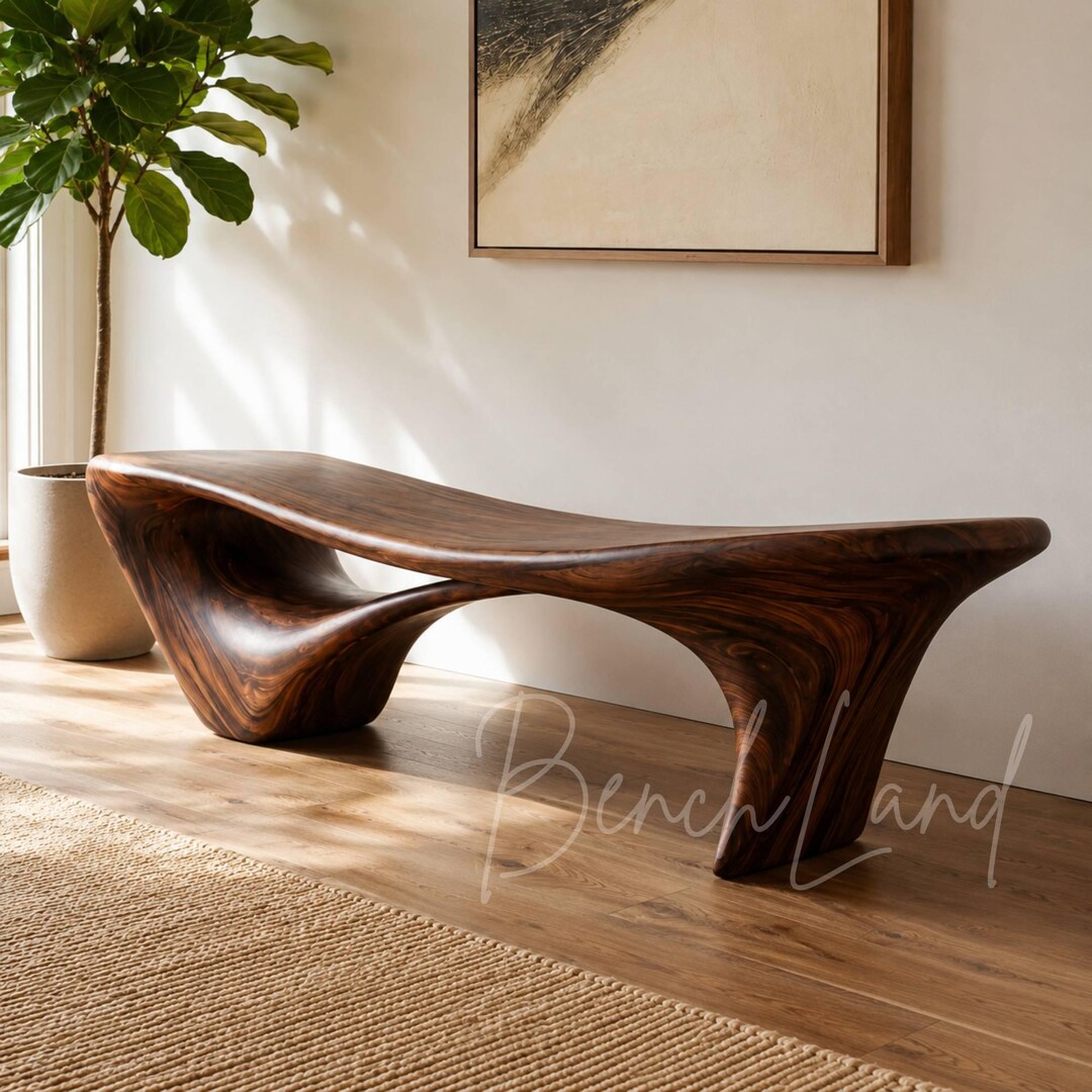 Sculptural Solid Wood Bench | Organic Modern Entryway Bench | Handmade ...