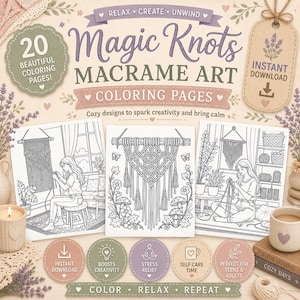 Magische Knoten Makramee-Malbuch | Boho-Knotenkunst-Seiten (Digitaler PDF-Download)