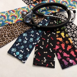 Animal Prints Stethoscope Cover, Cotton, Top Snap, Elastic Bottom, Washable - Nurse, Doctor, Medical Student, EMT, Paramedic, Vet, Phys Asst