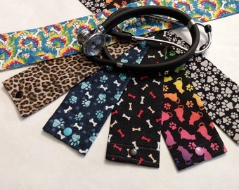 Animal Prints Stethoscope Cover, Cotton, Top Snap, Elastic Bottom, Washable - Nurse, Doctor, Medical Student, EMT, Paramedic, Vet, Phys Asst