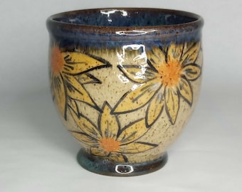 Hand Carved Wheel Thrown Floral Vase