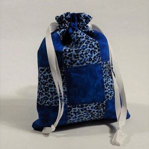 Blue CHEETAH Lined Pouch Drawstring Bag ~ Great for gift bag, toiletries, travel pouch, wedding, so many uses!