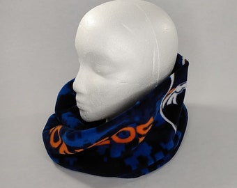 Mobius Double-Wrap Ski Gator made w/Licensed Broncos print, Soft Warm Fleece Neck Warmer Gaiter Scarf Headwrap Infinity