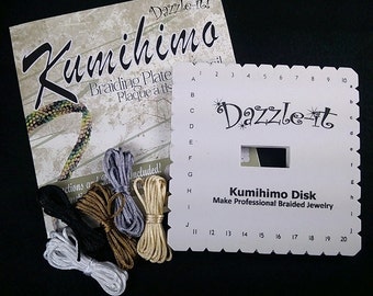 Kumihimo Braiding SQUARE Loom - KIT with starter rattail cord, instructions and Kumi Loom for FLAT braids