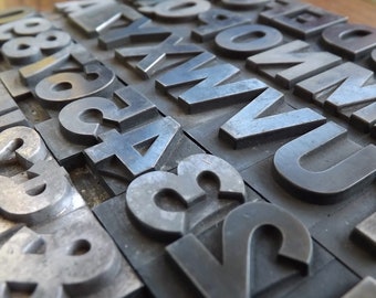 FRANKLIN GOTHIC 60 pt (17mm) Vintage Letterpress UC Alpha Set with Numbers Punctuation  - Stamping, Printing, Scrapbooking