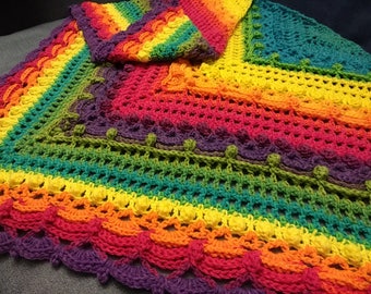 AFTER THE RAIN Triangular Shawl, Beautiful Drape - Super Soft Ombre Wrap bright vibrant rainbow yarns