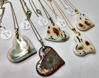 CHOICE of Stoneware Heart Necklace, settings vary