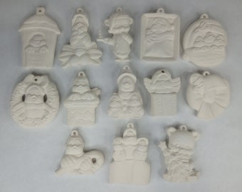 Choice of Cute teddy bear or birdie designs, Paint Your Own PYOP dimensional ornaments - from vintage molds