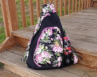 RO GREGG Hawaii Blumen Sling Rucksack Umhängetasche ~ jede Menge Taschen! Flasche Beutel, gepolsterte Tasche, versteckte Taschen