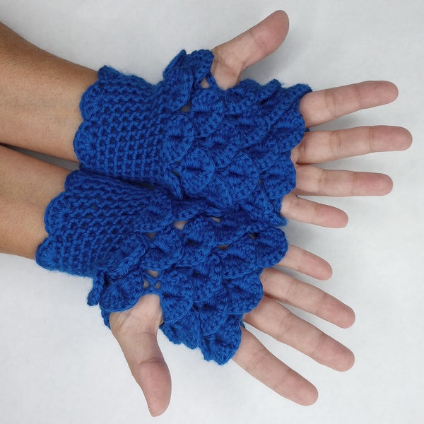 Petite VIBRANT BLUE gehaakte Dragonscale polswarmers, korte manchetten ~ Blijf deze winter warm in stijl