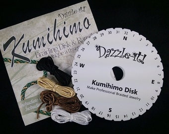 Kumihimo Braiding Disc - KIT with starter rattail cord, instructions and Kumi Disk