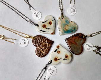 CHOICE of Stoneware Heart Necklace, settings vary