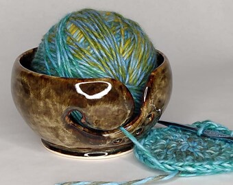 River Rock Wheel Thrown Altered Yarn Bowl ~ holds 3.5 oz+ skeins or balls of yarn