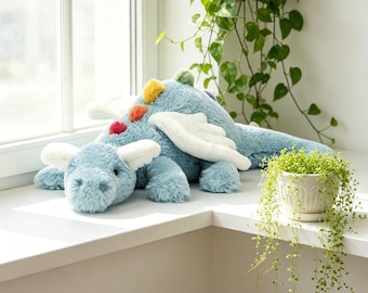 Jellycat Sky Dragon Plush Toy | Cute Blue Dragon with Rainbow Spikes, Soft & Cuddly Stuffed Animal, Perfect Fantasy Gift