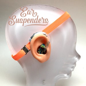 Ohr Hosenträger Hörgeräte Stirnband mit verstellbarem Kopf Dimensionierung, Silikon Griff und Schiebe Silikon Hüllen für natürliche BTE passen (Orange)