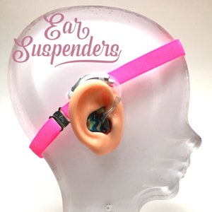 Ear Suspenders Hearing Aid Headband with adjustable head sizing, silicone grip and sliding silicone sleeves for natural BTE fit Pink image 2