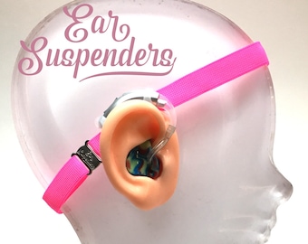 Ear Suspenders Hearing Aid Headband with adjustable head sizing, silicone grip and sliding silicone sleeves for natural BTE fit(Pink)
