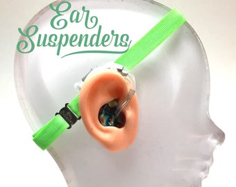 Fascia dell'orecchio di Hearing Aid di bretelle con dimensionamento testa regolabile, impugnatura in silicone e scorrevole manicotti in silicone per vestibilità naturale BTE (verde)