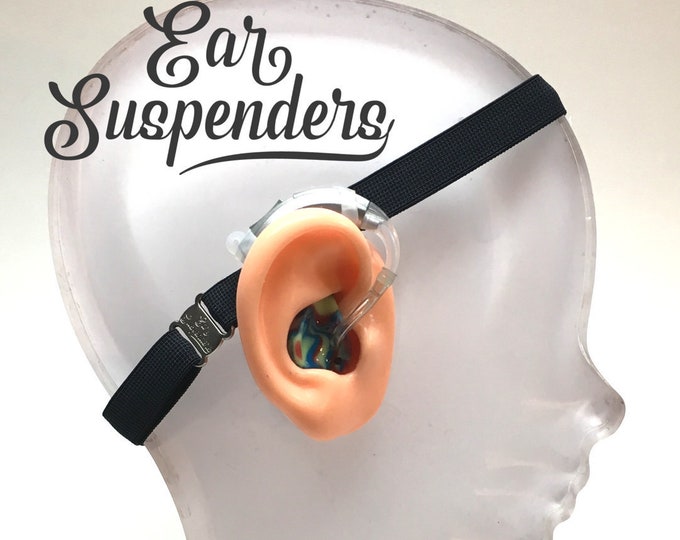 Ear Suspenders Hearing Aid Headband with adjustable head sizing, silicone grip and sliding silicone sleeves for natural BTE fit (Black)