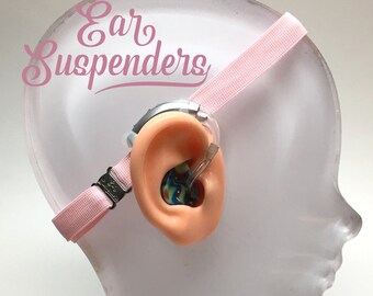 Ear Suspenders Hearing Aid Headband with adjustable head sizing, silicone grip and sliding silicone sleeves for natural BTE fit (Light Pink)