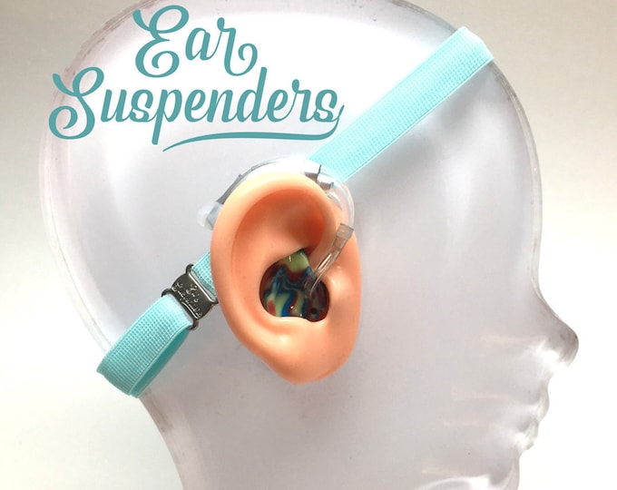 Ear Suspenders Hearing Aid Headband with adjustable head sizing, silicone grip and sliding silicone sleeves for natural BTE fit(Light Blue)