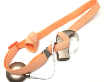 Peach - Cochlear Implant Heaband - Adjustable Length - Silicone Grip Sleeve - Non Slip Grip  - Unilateral, Bilateral, Bimodal options