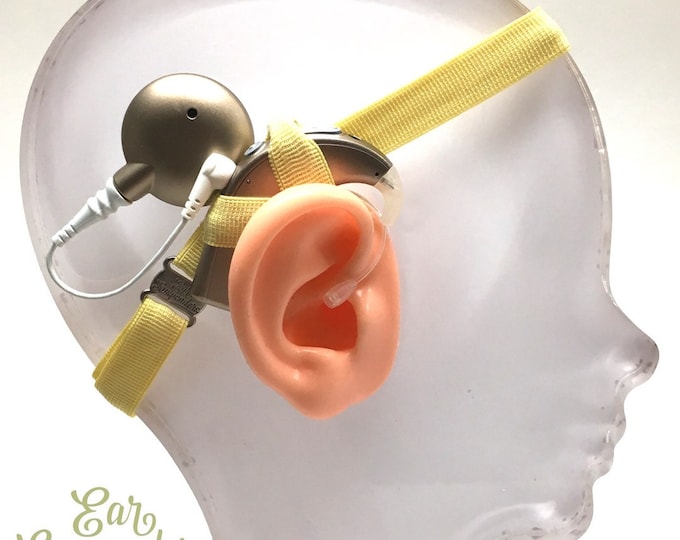 Yellow - Cochlear Implant Heaband - Adjustable Length - Silicone Grip Sleeve - Non Slip Grip  - Unilateral, Bilateral, Bimodal option