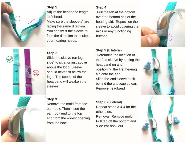 Ear Suspenders Hearing Aid Headband with adjustable head sizing, silicone grip and sliding silicone sleeves for natural BTE fit image 6